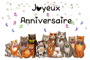 Gif animé joyeux anniversaire bande de chats